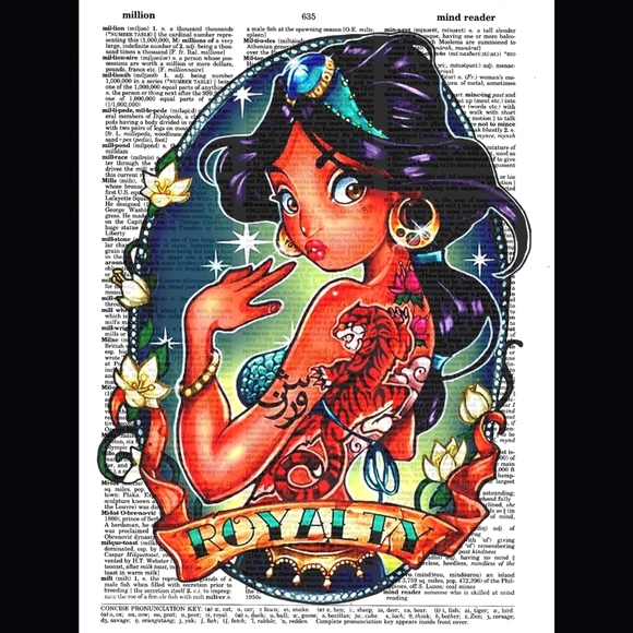 Jasmine Aladin Disney Princess Pinup Dictionary Art Print - Picture 1 of 5
